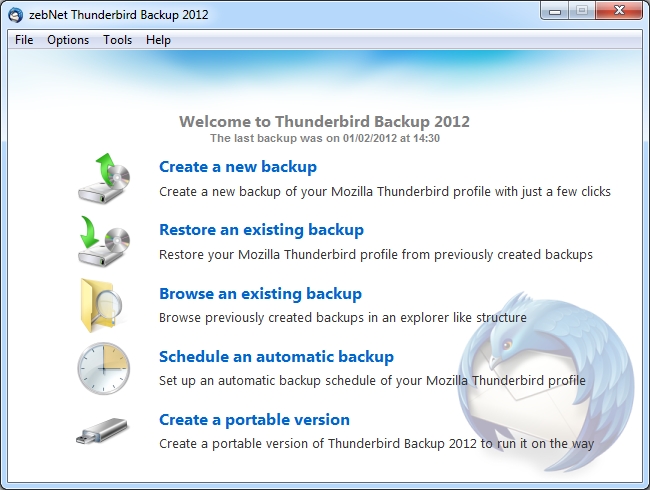 zebNet Thunderbird Backup 2012 screen shot
