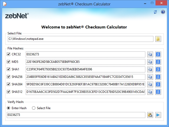 zebNet Checksum Calculator